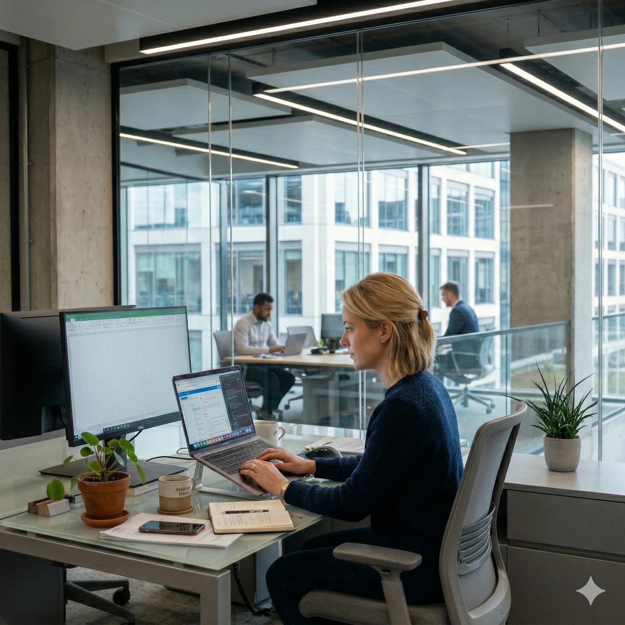 Accountants discussing financial data and close processes